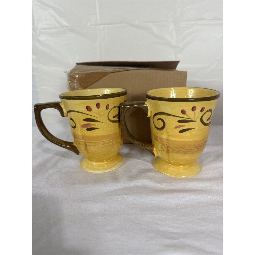 Home Trends Italian Villa Mugs Coffee Cups Yellow Set Of 2 Tuscan New In Box